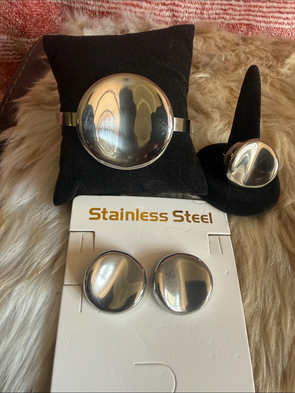 Stainless Steel Rounded Dome Bracelet, Ring & Earrings Set
